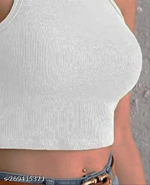 Solid ribbed crop tank top (black and white), pack of 2 for women and girls, made from cotton