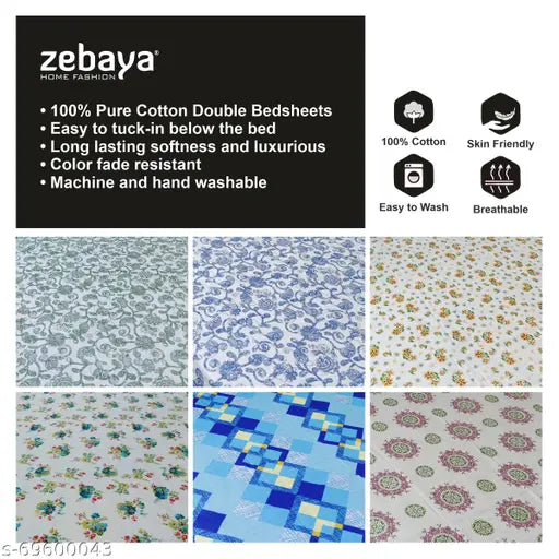Zebaya Home floral-print 200TC pure cotton single bedsheets & pillow cover, skin-friendly 60x90 inch for summer comfort