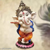 Poly resin Ganesh idol, Bansuri Ganesha with flute, Indian handcrafted religious figurine
