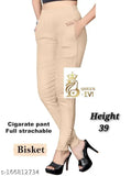 Cotton lycra solid-colored cigar pent trousers for women, sizes 28-XXL, India origin