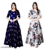 Charvi Rayon Printed Long Flared A-Line Dress Kurti, women's casual fashion in latest collection