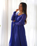 Pure Fox Georgette Laheriya print anarkali dress with dupatta set, ready-to-wear, dyed/washed net fabric, three-quarter sleeves, XS-XXL sizes