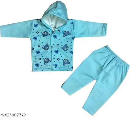 Cotton blend kids winter dress with self-design net pattern, comfortable for babies 0-3 months