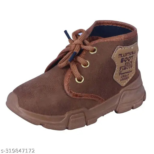 Brown canvas casual shoes for kids, lace-up with EVA sole and comfortable insole, ideal for parties, weddings, or everyday wear. (9-12 Months, 12-18 Months, etc.) Handcrafted in India