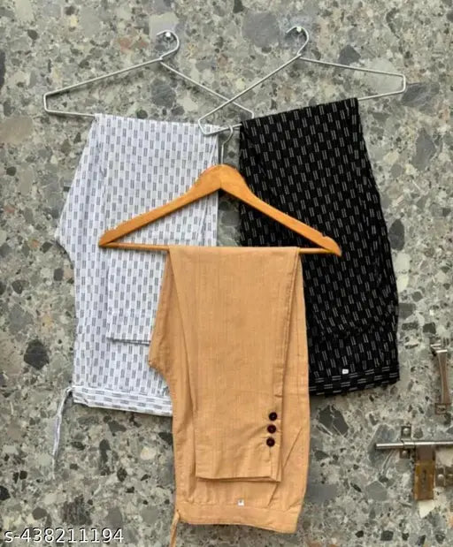 Cotton pants combo pack: 3 black, white & beige printed net pants for women