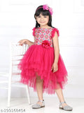Magenta net high-low party dress for girls aged 1-2 years, printed with toy balloons theme, India origin