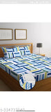 White geometric cotton superfine elastic double bedsheet with 2 pillow covers, ideal for summer use at home