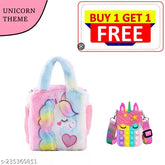 Synthetic Unicorn Fur Sling Bag, versatile crossbody/shoulder bag for kids (2-8 years), stylish, high-quality material, zipper closure, India origin