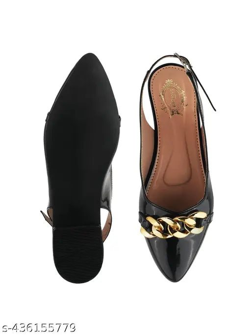 Black patent leather flat belly shoes for girls, featuring a buckle on pointed toe - stylish and versatile footwear for the holiday season