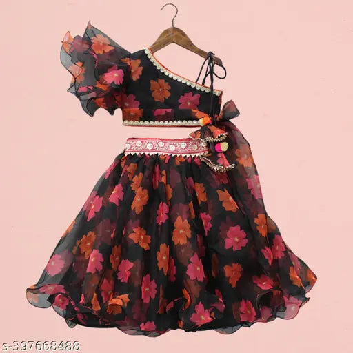 Fancy printed Georgette lehenga choli for kids, vibrant Indian traditional wear for 2-8 years
