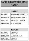 Black Georgette sari with velvet blouse, daily wear and festival occasion, Indian printed fabric