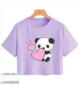 Cotton blend girls and women's t-shirt, short sleeves with printed net design, premium quality stitching, genuine material, very comfortable for casual and party wear