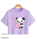 Cotton blend girls and women's t-shirt, short sleeves with printed net design, premium quality stitching, genuine material, very comfortable for casual and party wear