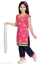 Stylish cotton kurta Patiala set for girls in tomato color, suitable for all seasons and aged 3-12 years
