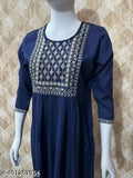 Elegant rayon kurti with embroidery, three-quarter sleeves - Indian traditional fashion