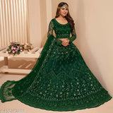 Embroidered net lehenga choli and dupatta set, fashionable Veedhrumi design for Indian semi-stitched wear