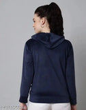 Navy Blue Velvet Chain Hoodie for Girls - Stylish women's crop zipper hoodie from India