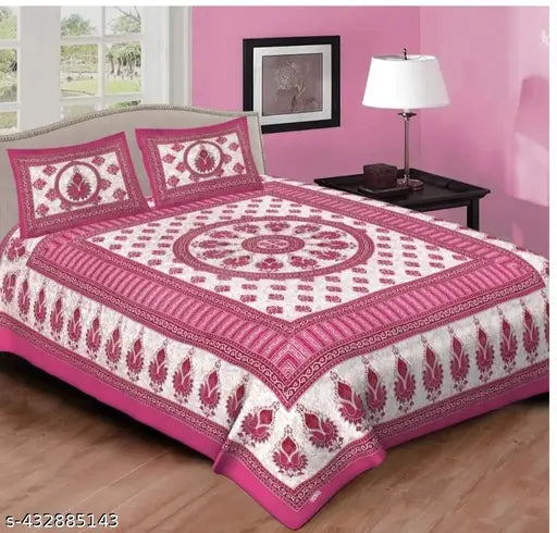 Ravishing cotton flat sheets, Jaipuri pattern, ideal for summer, adult use. Two pillow covers included