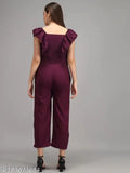 Women's solid crepe jumpsuit, short sleeves, solid pattern, size M (Bust 36", Length 49", Waist 28")