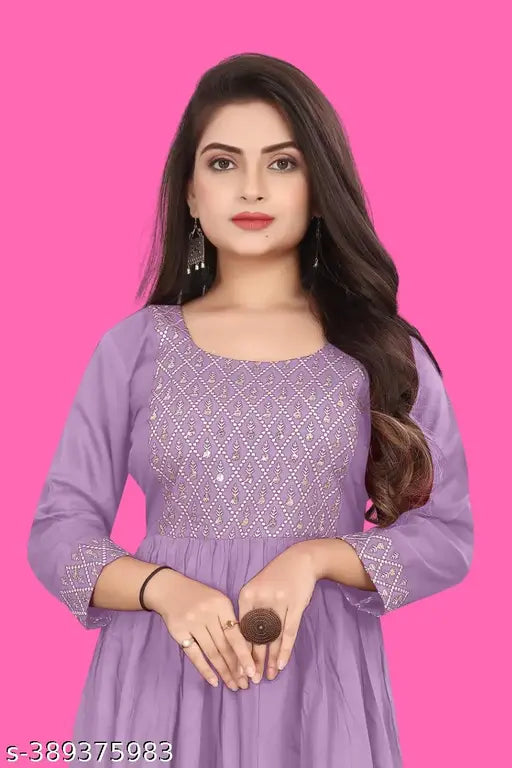 Viscose Rayon three-quarter sleeve trendy kurti, solid embroidered work, comfortable for women's festive wear (S-44in), made in India