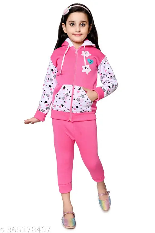 Wool printed net hoodie and sweatpants for girls, perfect for chilly seasons