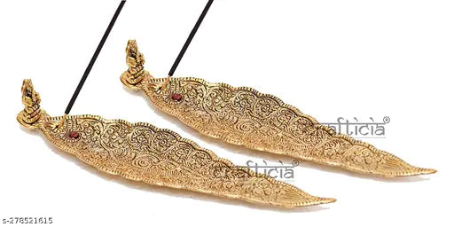 Gold aluminum Ganesh incense holder set, feng shui decorative showpiece for home, 22.5cm x 3.5cm x 1cm dimensions