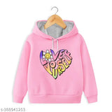 Pink cotton blend kids' hoodie, trampoline printed design, soft and comfortable