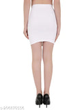 White stretchable pencil mini skirt, polyester, solid pattern for women's fashion