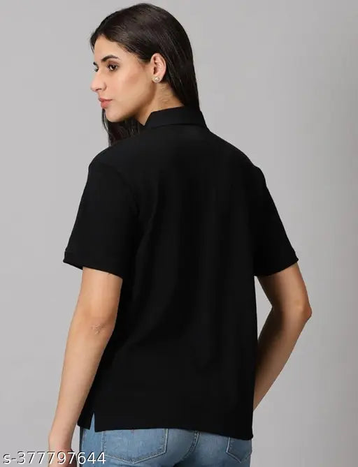 Cotton solid-colored polo t-shirt for women and girls, short sleeves in various sizes (S, L, XL), made in India