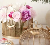 Golden metal fruit BulBul Basket with insect-proof lid, ideal for storing fruits & veggies