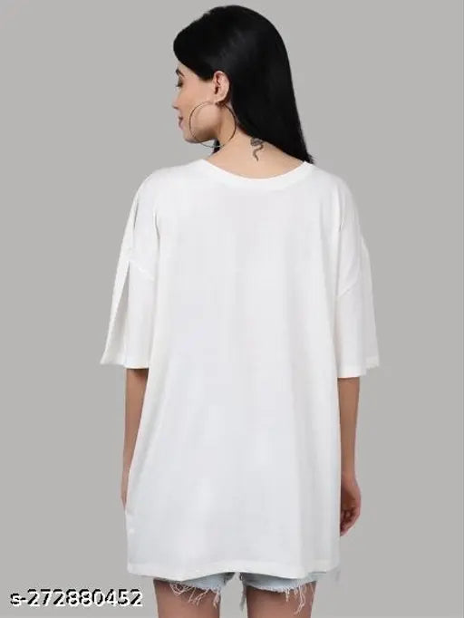 Over-sized printed cotton t-shirt for girls and women, trendy loose fit and stylish design, India origin