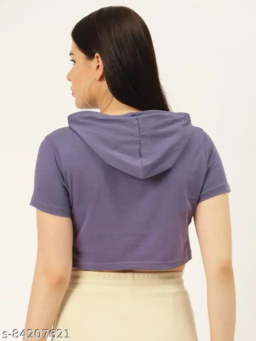 Purple cotton solid hood t-shirt for women, soft and trendy, made in India