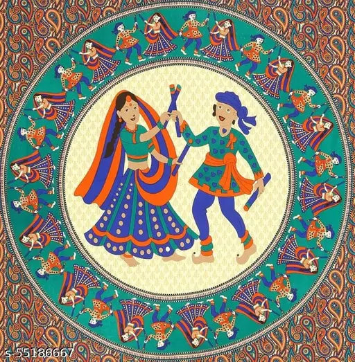 Green Jaipuri cotton single bedsheet with pillow cover, traditional Rajasthani sanganeri screen print