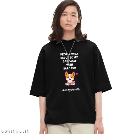 Sarcasm Dog oversize women's cotton tee, short sleeves with printed design, size XL