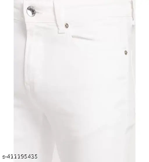 Maximum comfort white denim jeans for men's and boys, stylish stretchable denim on display