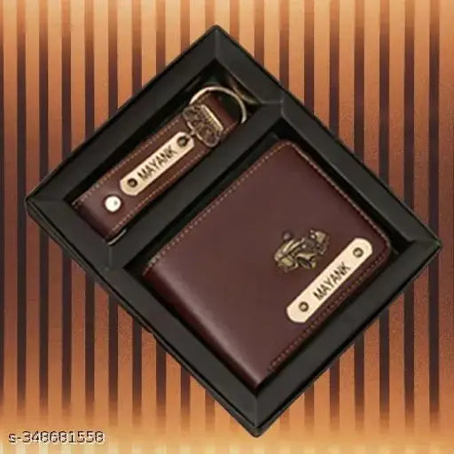 Solid faux leather Vostro Trendy wallet with custom name print, key charm, and 2 compartments, free size (11cm x 9cm), made in India