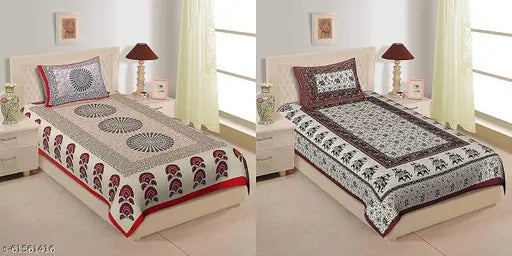 Jaipuri floral single bedsheets combo pack (2 bedsheets + 2 pillow covers), 100% cotton, India-made with traditional screen printing