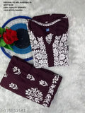 Rayon Slub Chikankari print kurti and sharara set with three-quarter sleeves, India origin
