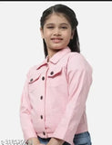 Kids girls pink cotton blend jacket, solid color long sleeved jacket for kids aged 5-12, made in India
