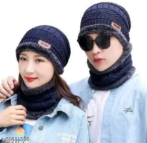 Wool skull cap with neck, self-design pattern, warm winter accessory from India