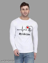 White printed full sleeve t-shirt, polyester, long sleeves, KITTO Fashion branded apparel on hanger