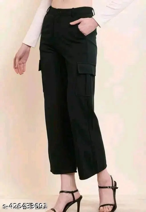Brown and black Lycra cargo pant for women, MJ Fashion combo pair in size 26, 28, 30, or 32