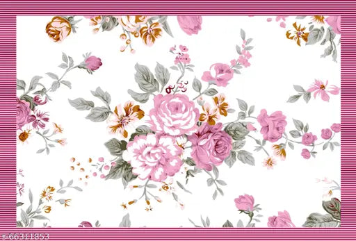 White floral double king size 100% cotton bedsheet with 2 designer pillow covers, premium quality for all-season use