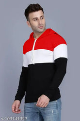 Black and white color-blocked cotton men's hoodie, ideal for streetwear, gym, or hip hop fashion