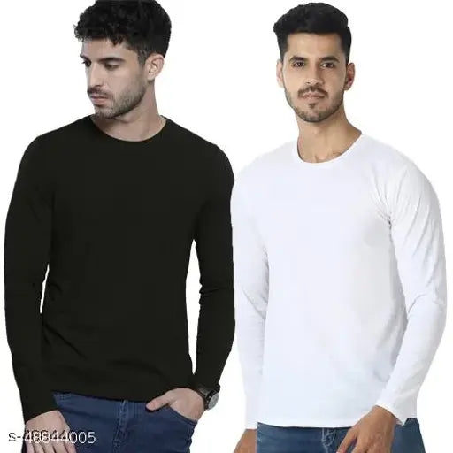 Organic Chics Black/White full sleeve cotton men's t-shirt combo (S-38, M-40) - gym style fashion