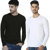Organic cotton black/white men's combo, 2 full sleeve round neck t-shirts for gym style and comfort