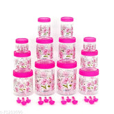 Plastic spice and dry fruit containers set (250ml, 500ml, 750ml, 1000ml, 1500ml, 2000ml) - see-through, stackable, airtight with spoon, pack of 12, India origin