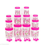 Plastic spice and dry fruit containers set (250ml, 500ml, 750ml, 1000ml, 1500ml, 2000ml) - see-through, stackable, airtight with spoon, pack of 12, India origin