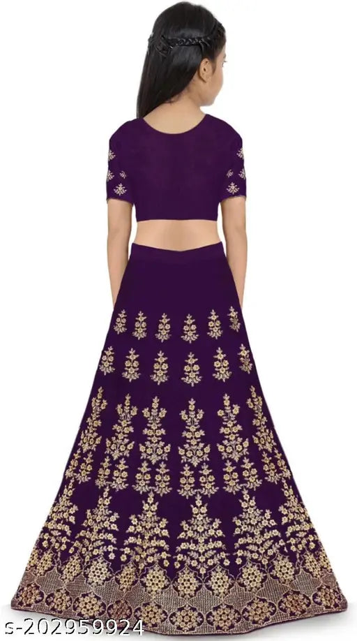 Embroidered satin and net TikTok lehenga choli for girls aged 2-15, available in various colors, ideal for functions, festivals, parties, and weddings