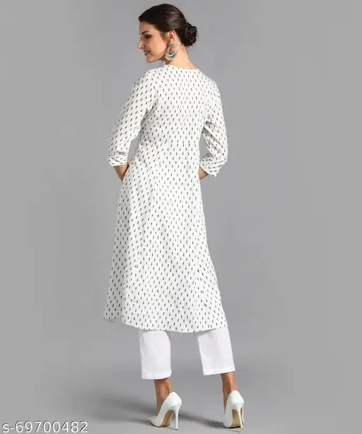 Rayon printed embellished kurta, three-quarter sleeves, vibrant Indian party wear for women (L: Bust 40in, Size Length 48in)